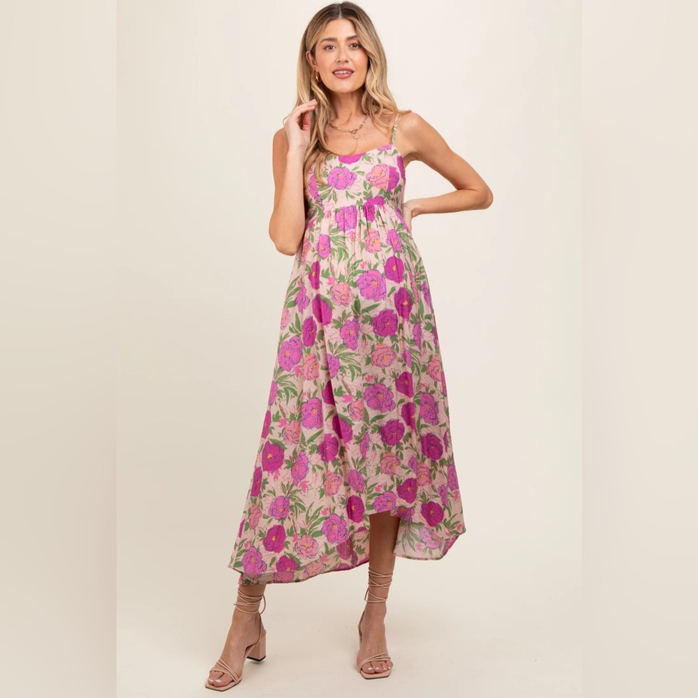NWOT Pink Floral Hi-Lo Sleeveless Maternity Midi Dress